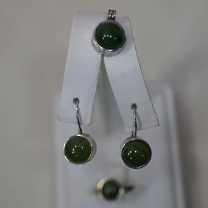 Sterling Silver Handmade Jade Ring, Earrings, Pend